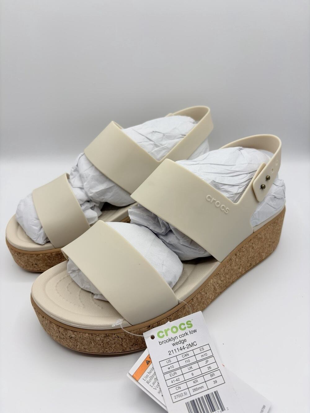 Crocs Brooklyn Cork Low Wedge Platform Sandal Women’s Sz US 10 Frappe Beige NWT